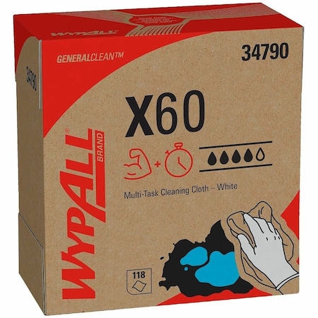 Wypall Wypall GeneralClean X60 Multi-Task Cleaning Cloths, 34790, Pop-Up Box, White 34790