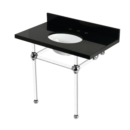 Kingston Brass 36" Black Granite Console Sink with Acrylic Legs, 8-Inch, 3-Hole, Black Granite/Polished Chrome KVPK3630KA1