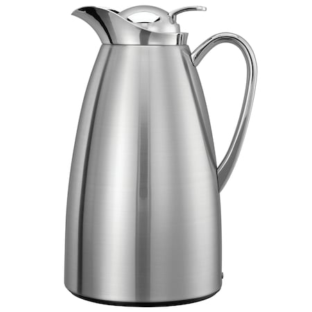 Service Ideas Classy Carafe, Vacuum Insulated Carafe, Glass Vacuum, 1 Liter, Brushed CJZ1BS