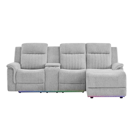 Global Furniture Usa Contemporary U8879 Grey 1 Power Pushback Sectional With Led And Global Ss Spkr U8879-GRY 1-PB SEC W/LED&GL SS SPKR
