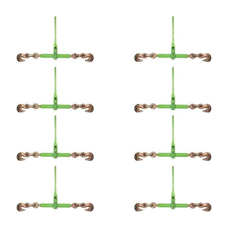 Mytee Products 3/8in-1/1in Hi-Viz Green Heavy Duty Ratchet Load Chain Binder w/ Grab Hooks, 8PK CBRS38-SGx8
