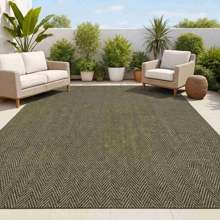 Jonathan Y Rowena Smart Jute Scandinavian Boho Herringbone Weave Brown 3 ft. x 5 ft. Indoor/Outdoor Area Rug FXV203B-3