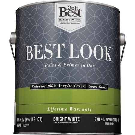 Do It Best 100% Acrylic Latex Premium Paint & Primer In One Semi-Gloss Exterior House Paint Bright Wht 1 Gal. HW40W0950-16