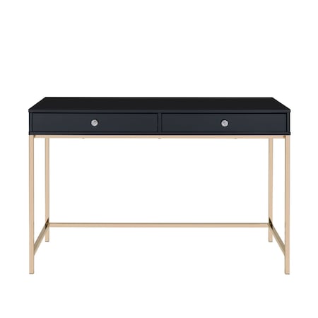 Homeroots 47" Black and Gold Writing Desk With Two Drawers 491490