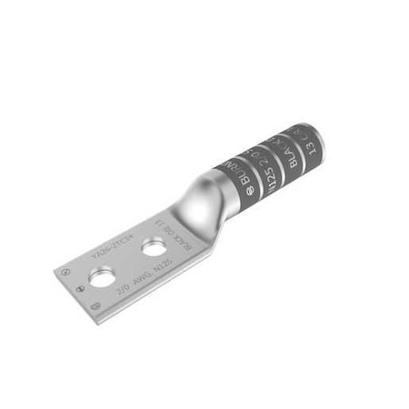 Burndy 2/0 AWG, CU, 2-hole, 3/8 in studs, 1 in spacing, Long Barrel YA262TC38