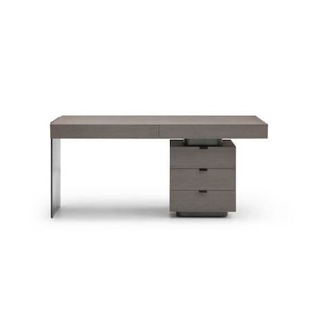 Homeroots 71" Gray Wood and Stainless Steel Computer Desk With Five Drawers 722400