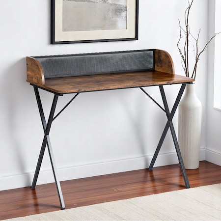 Homeroots 39" Brown and Black Wood and Metal X-Shape Computer Desk 568037