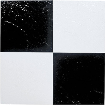Prosource Vinyl Self-Adhesive Floor Tile, 12 in L Tile, 12 in W Tile, Square Edge, Black/White, 45PK ELE-1305-3L