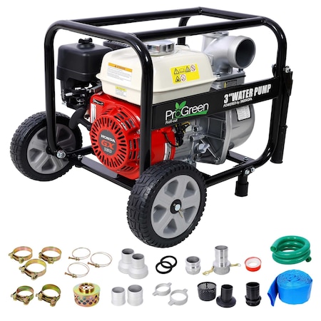 Wrightmaster 3 in Portable Water Pump, Powered by Honda GX160 163cc Engine W/Handle Wheel kit and Accessories kit ZR-P245730