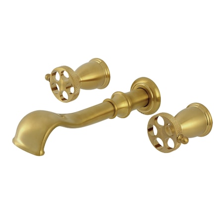 Kingston Brass Two-Handle Wall Mount Tub Faucet with Knurled Handle, Brushed Brass KS5027RKX