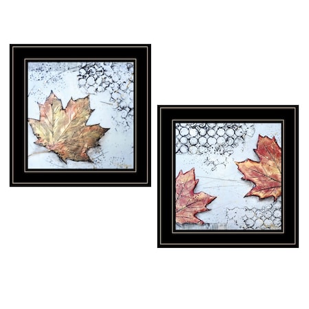 Homeroots Set Of Two Channeling Fall Leaves Black Framed Print Wall Art, 2PK 407065