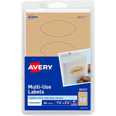 Avery Oval Scroll Labels, Permanent Adhe, PK24 40151