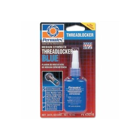 Permatex Medium Strength Blue Threadlocker, 10 mL, 1/4 in to 3/4 in Thread 230-24210