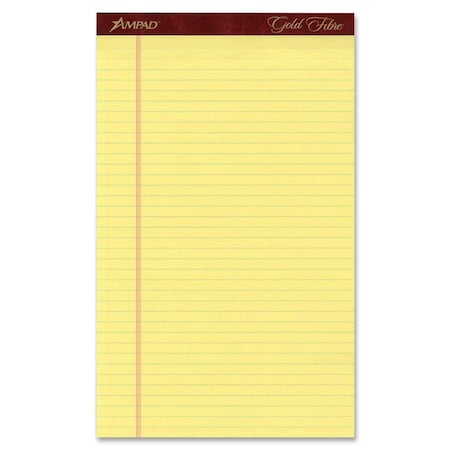 Esselte Gold Fibre Pad, 8-1/2" x 14", Wide Ruled, Canary, 50 Sheets/Pad, 12 Pads/Pack 20030