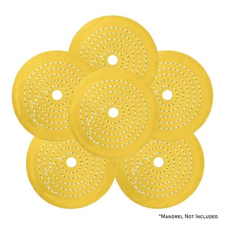 Renegade Products Usa Mini Buffing Wheels, 1/2" Arbor Hole, Yellow Mini Buff Pack, 20-Ply, 1/4" Thick, 4 Inch, 6PK FCV4X20PYT-1/2AH-6PK