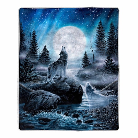 Lavish Home Sherpa Fleece Throw Blanket Wolf Patterned Accent Throw for Bed or Couch Plush Fleece Cover 64-WOLF