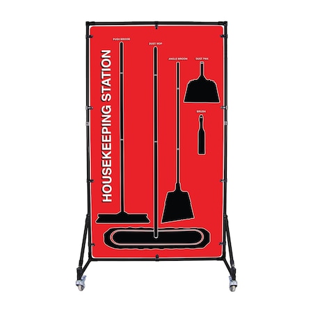 5S Supplies 5S Housekeeping Shadow Board Broom Station Version 11 - Red Board / Black Shadows With Broom HSB-V11-RED-KIT