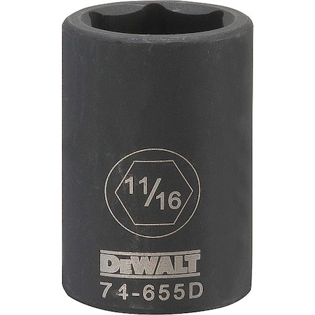 Dewalt Impact Socket, 6PT 1/2in Dr, 11/16in SAE DWMT74655OSP
