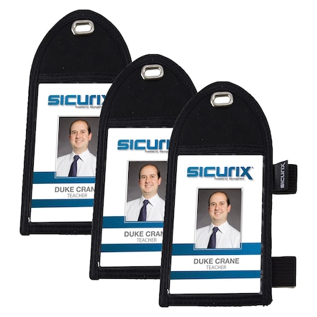 Sicurix Pen Loop ID Neck Pouch Badge Holder, Vertical, Black, 3PK 55710
