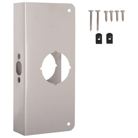 Prosource Door Reinforcer, 2-3/8 in Backset, 1-3/4 in Thick Door, Steel, Satin Nickel, 9 in H, 4 in W HSH-050SBN-PS