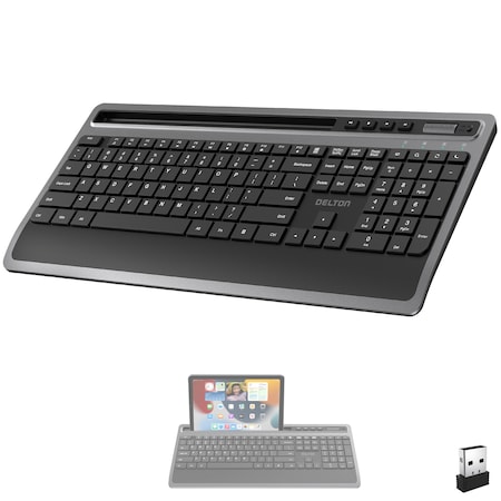 Delton Wireless Ergonomic Computer Keyboard with Tablet Holder, Black T42