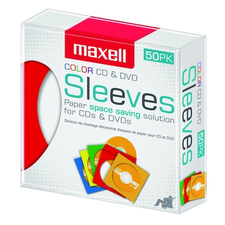 Maxell CD-401 CD/DVD PAPER SLEEVES WITH VIEW WINDOW ASSORTED COLOR 50PK 190134