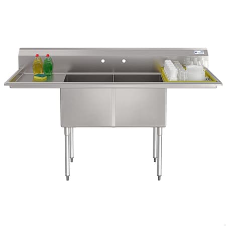 Koolmore 72 in. 18-Gauge Two-Compartment Sink with Dual 18 in. Drainboards, Bowl Dimensions 18''x18''x14'' KM-SB181814-18B3