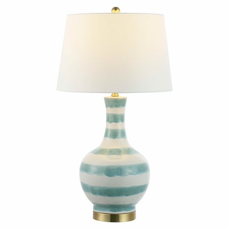 Jonathan Y Tucker 30.5 in. Striped Ceramic/Metal LED Table Lamp, Green/White JYL3054A