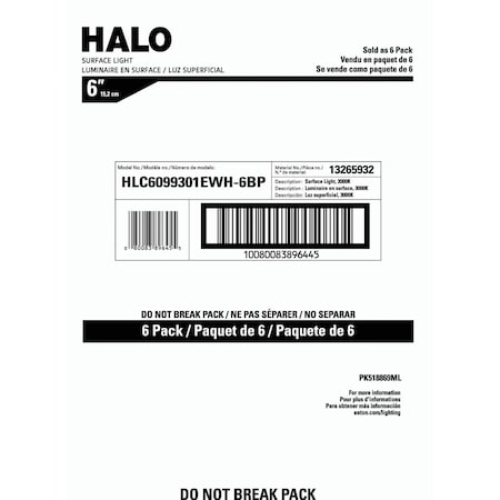 Halo 6'' New Construction/Remodel Non-IC Rated LED Recessed Light Fixture, 6PK HLCE609930-6P-CA