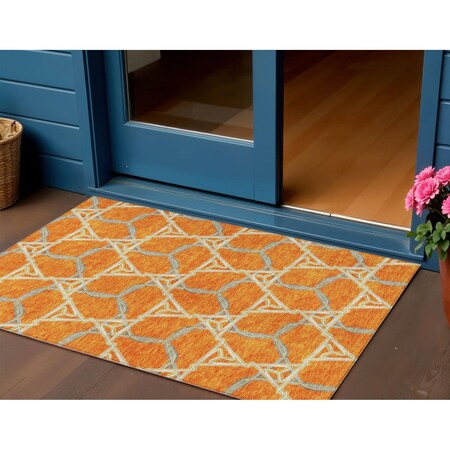 Homeroots 3' X 5' Orange And Blue Geometric Washable Indoor Outdoor Area Rug 613512