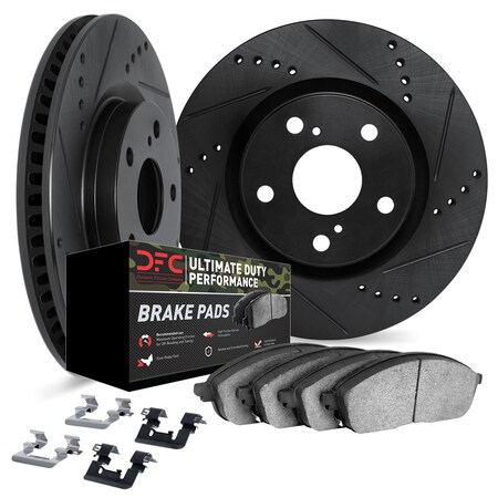 Dynamic Friction Co DFC Brake Rotor Drilled & Slotted - Black- w/Ultimate Duty Brake Pad & HW Kit 8412-42011