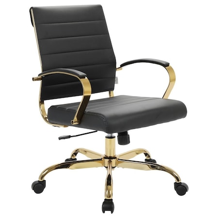 Leisuremod Benmar Leather Office Chair with Gold Frame, Black BOG19BLL
