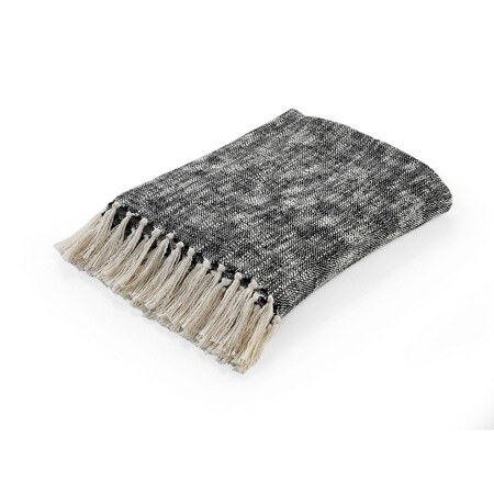 Homeroots 50" X 60" Black and White Woven Cotton Throw Blanket with Fringe 516536