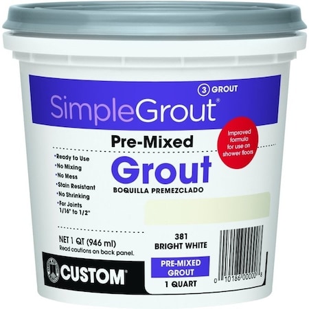 Custom Building Products Tile Grout, Paste, Characteristic, Bright White, 1 qt Pail PMG381QT