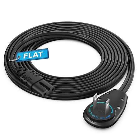 Maximm 8ft 2-Prong TV Power Cord, 360 degrees Flat Plug, Non-Polarized UL, Black ADW-90A-C7F08-16B0