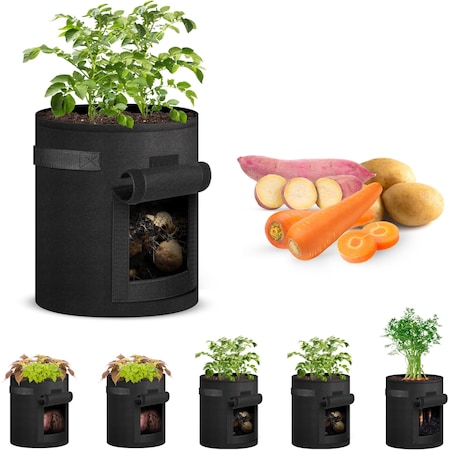 Ipower 7-Gallon Potato Grow Bags Planter Pots with Handle, Access Flap and Visual Window, 5PK GLGROWBAGWINDOW7X5