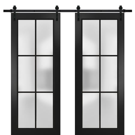 Sartodoors Sturdy Double Barn Door with Frosted Glass Planum 2122 Black 84x96 (2* 42x96) Solid Core PLANUM2122DB-BLK-84 x 96 (2* 42x96)