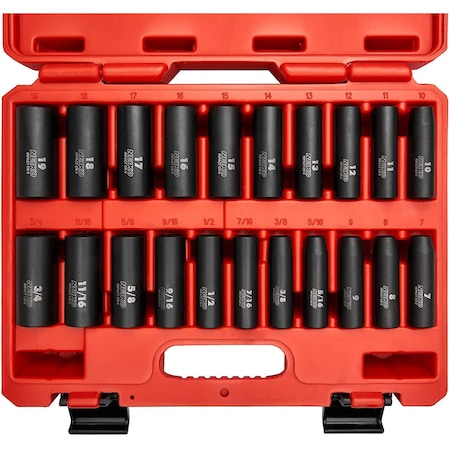 Neiko 3/8'' Dr. Impact Socket Set, SAE and Metric, Deep 02431A