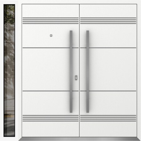 Vdomdoors Metal Double Doors Deux 1705 White Enamel 1 Sidelight Entry Modern Painted 84x96 (W72+12xH96) Right DEUX1705DEXD-BEM-W72+12xH96-RH-O