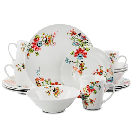 Gibson Home Doraville 16 Piece Round Floral Porcelain Dinnerware Set in White 92950.16RM