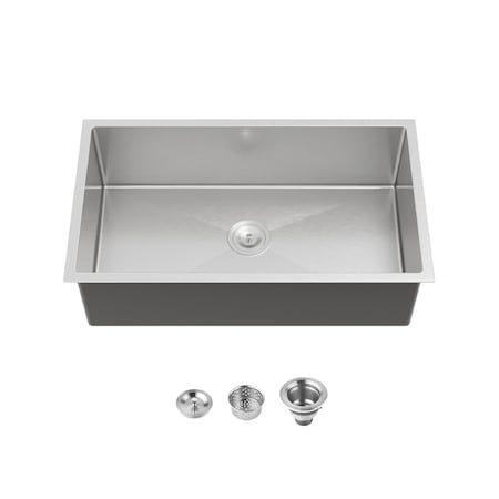 Wrightmaster 33 in. Undermount Single Bowl 18 Gauge Silver Stainless Steel Kitchen Sink with Drain ZOR-04D-331912