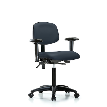 Blue Ridge Ergonomics Chair, Vinyl, Med Bench, AA Casters, Nav, 6-Way Adjustable, 22" to 29" Height, Imperial Blue BR-VMBCH-RG-T0-A1-NF-RC-8582