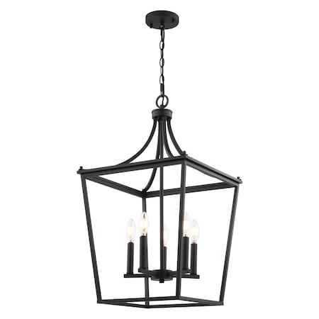 Vaxcel Cottage Grove 5-Light Matte Black Traditional Open Cage Lantern Pendant Light P0467