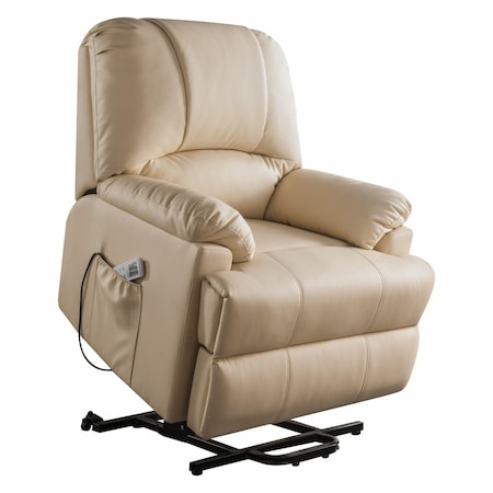 Homeroots 34" Beige Faux Leather Power Massage Lift Assist Recliner 318866