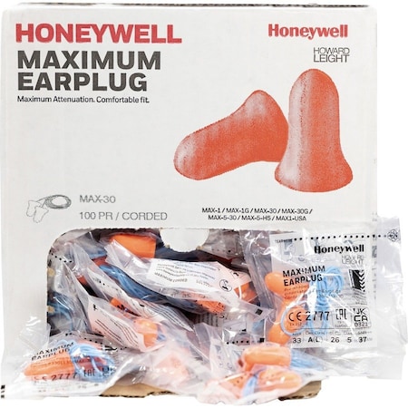 Honeywell Environmental MAXIMUM Disposable Polyurethane Foam Ear Plugs, Bell Shape, 33 dB, Coral MAX30