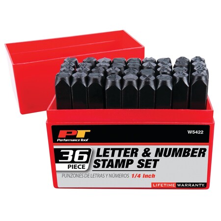 Performance Tool 36 Piece 1/4 in. Steel Stamp Set, Letter Number Identification, Storage Box W5422
