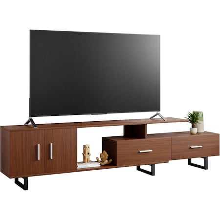 Leisuremod Avery TV Stand with MDF Cabinet and Powder Coated Steel Legs, Walnut ATS69NW