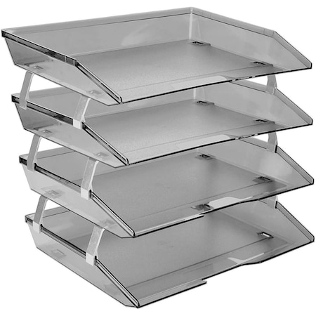 Acrimet Facility 4 Tier Letter Tray Side Load Letter Size A4 Desktop File Organizer Plastic Smoke 256.1