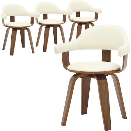 Leisuremod Brivo Swivel Dining Chair with 360-Degree Leather Armchair & Poplar Wood Legs, 4PK BC22W4
