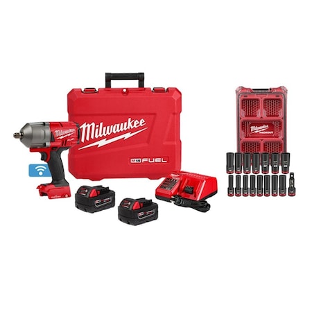 Milwaukee Tool M18 FUEL 1/2" HTIW w/OK + MM Socket Set 2862-22R, 49-66-6803